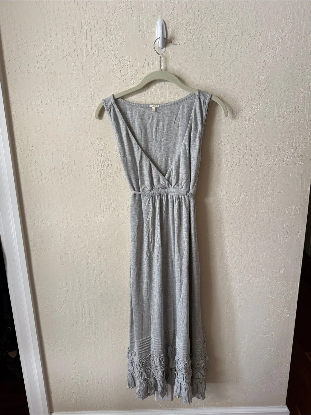 J. Crew Heather Gray Sleeveless Midi Dress with Gathered Waist